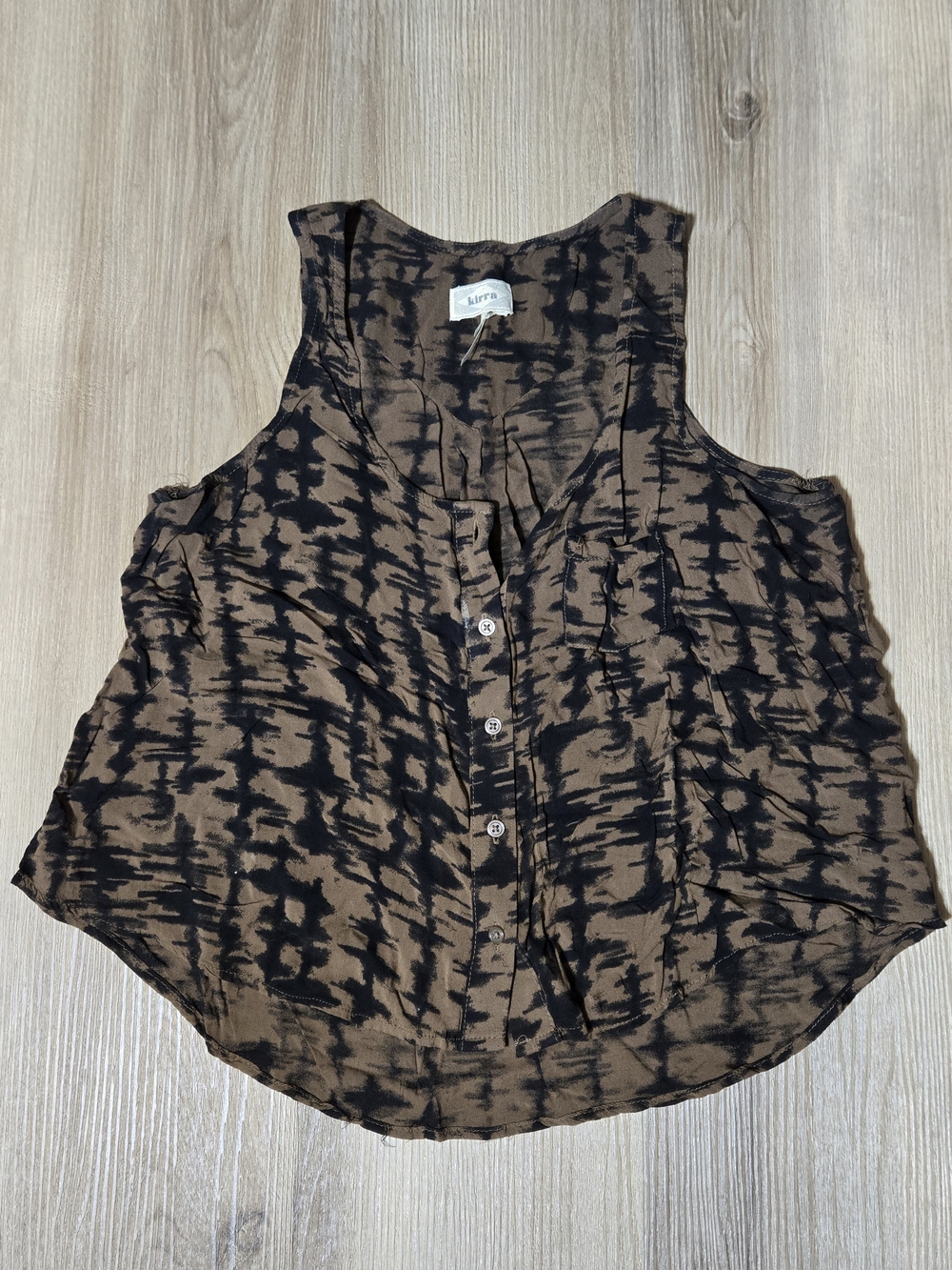 Kirra Brown & Black Tie Dye Print Sleeveless Button-Up Tank